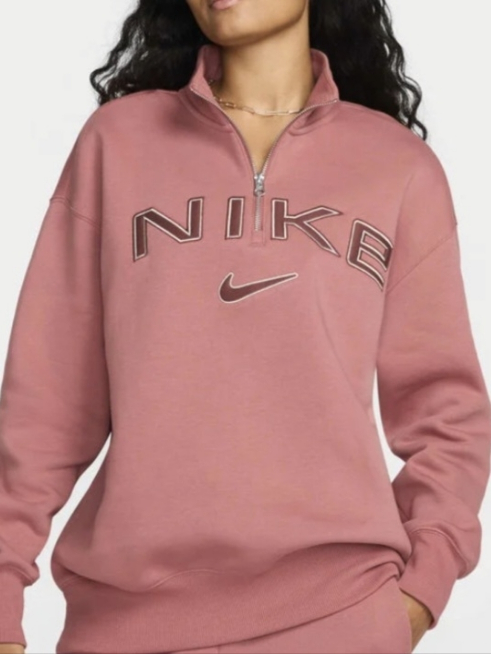 Nike Sportswear Phoenix Fleece 1/4 Zip High Neck Sweatshirt - Adobe Pink - New w